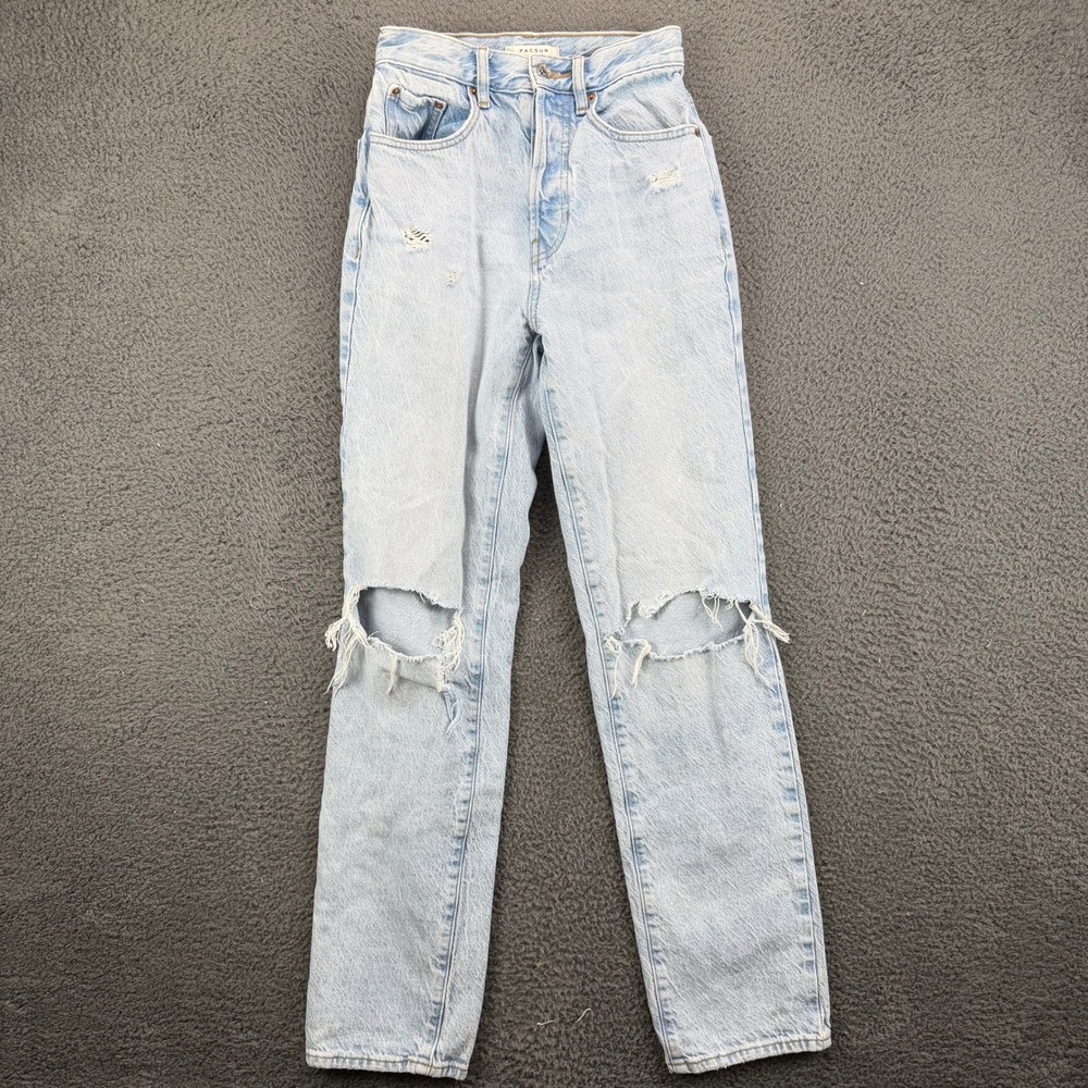 PacSun Dad Jean Light Wash Distressed High Rise Button Fly Denim Size 23